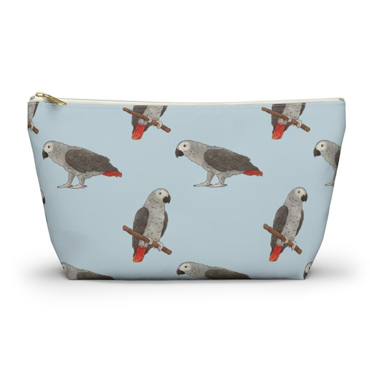 African Grey Parrot Pouch, Pencil Case, Bird Custom Teacher Bridesmaid Cosmetic Bag, Zipper Makeup Accessory Pouch