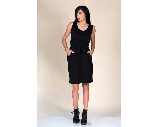 Black Knee Length Dress/Pencil Tank Top Sleeveless Strap Casual Plus Size Maxi Above