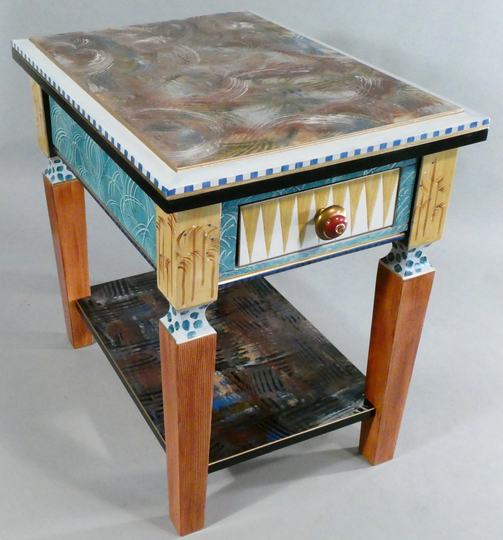 G || Double-Top Side Table W-Drawer/Shelf | Hand-Painted 24x18x24H As Shown Or Custom Colors