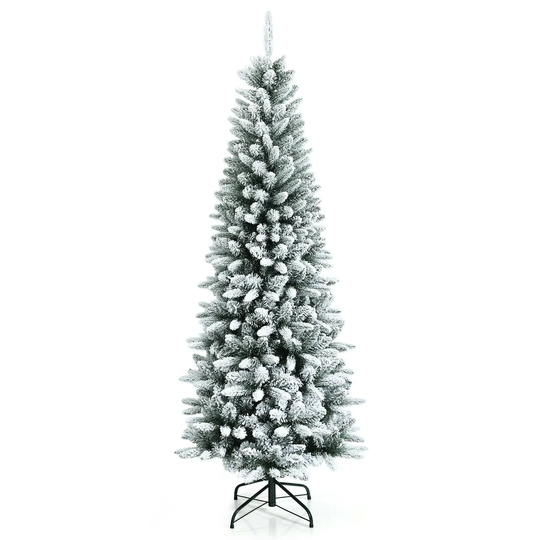 Snow-Flocked Hinged Artificial Christmas Pencil Tree with Mixed Tips