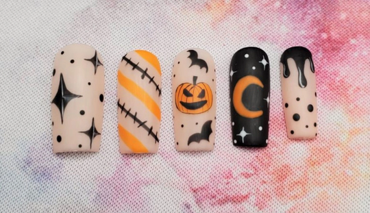 Black & Orange Pumpkin Nails