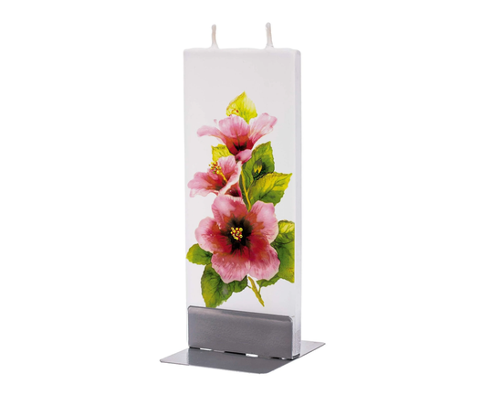 Hand Painted Flat Candle | Hibiscus Small Unique Gift Spring Floral Shelf Décor