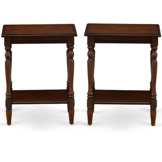 Wood End Table w & Open Storage in Antique Mahogany - Set of 2 - 54 x 84