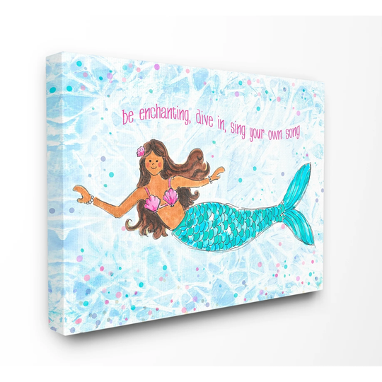 Porch & Den The Kids Room By Stupell Be Enchanting Blue and Pink Swimming Mermaid Canvas Wall Art - Multi-Color