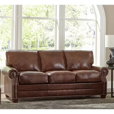 Revo 81" Genuine Leather Rolled Arm Sofa