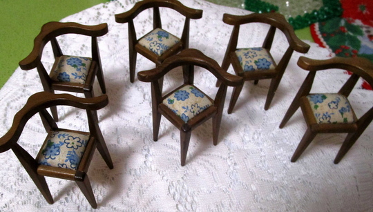 6, Dollhouse Chairs, Corner Furniture, Dining, Toy Miniatures, Doll Lot #50