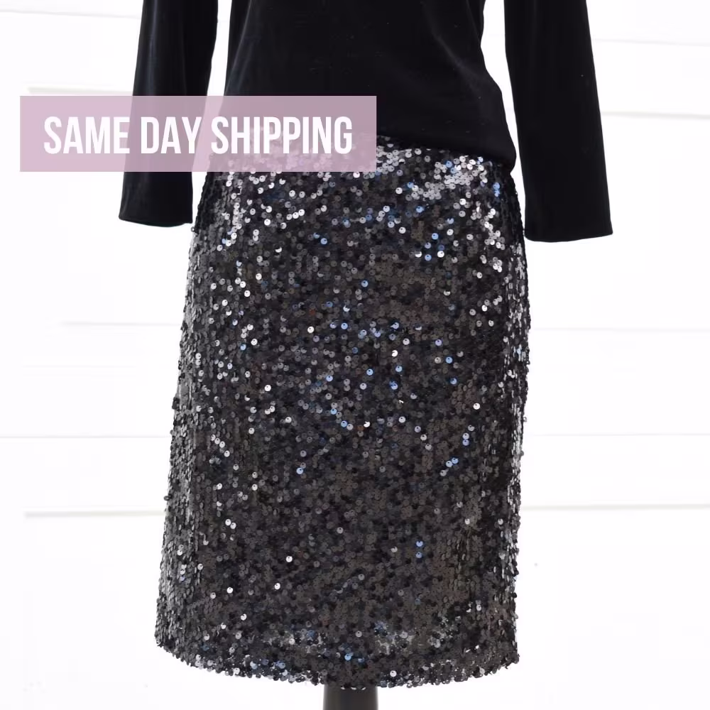Vintage Сalvin Klein Skirt Size 8 Black Sequin Knee Length Pencil