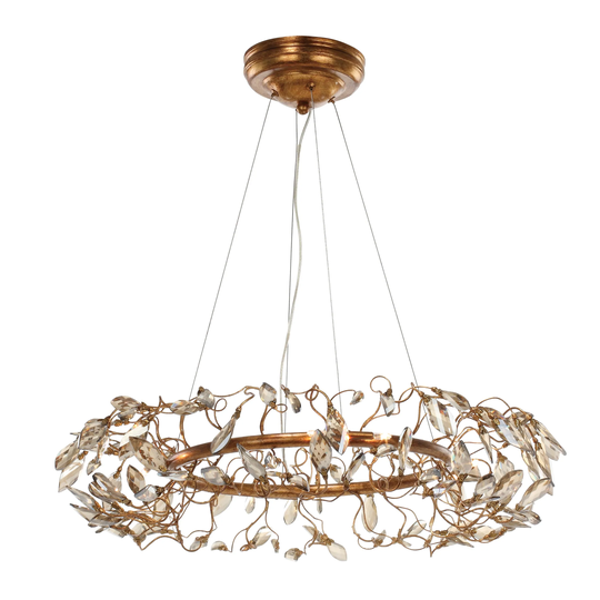 Crystal Garden 8-light 28" Wide Steel Pendant - Gold Leaf
