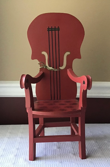 Vintage Red Wooden Doll Chair, Violin Design, 18" X 7" X