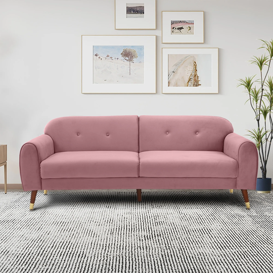Stationary Sofa Velvet Upholstered Loveseat with Wood Legs and Button Decoration