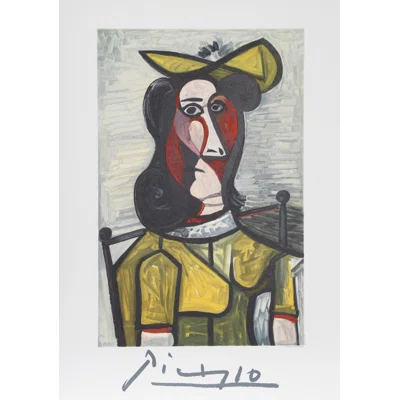 Portrait De Femme Au Chapeau Et A La Robe Vert Jaune by - Painting on
