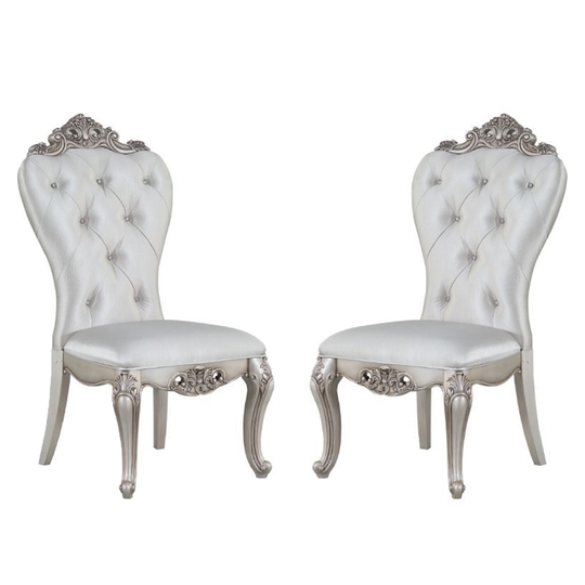 Set of 2 Upholstered Side Chair in Cream and Antique White Finish