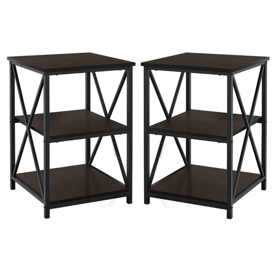 Wood Top X Frame End Table in Espresso and Black - Set of 2 - 54 x 84