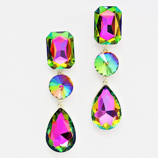 Multi Color Pageant Earrings | Prom Long Drop 1412