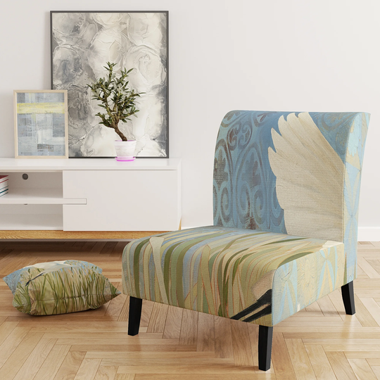 Designart 'Snowy Egret in Flight VII' Upholstered Farmhouse Accent Chair