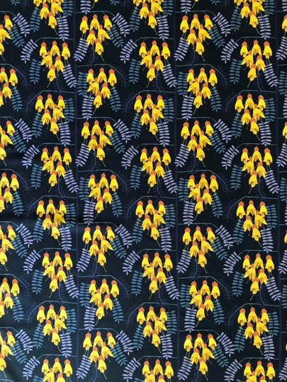 New Zealand Kowhai Blooming Navy Blue Floral Quilting Cotton Fabric By 1/4, 1/2 Yard Or Fat Quarter, Heketara Pohutukawa