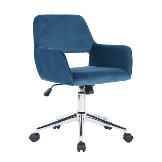 Velvet Adjustable Swivel Office Chair in Dark Blue