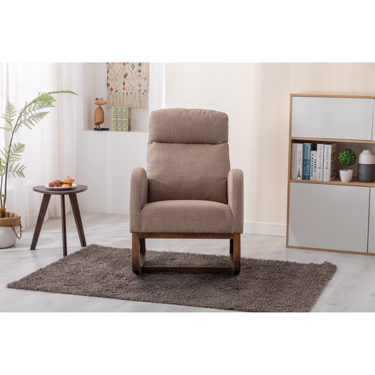 Nursery Rocking Chair Upholstered High Tall Back Retro Accent Glider Rocker with Wood Base Padded Seat