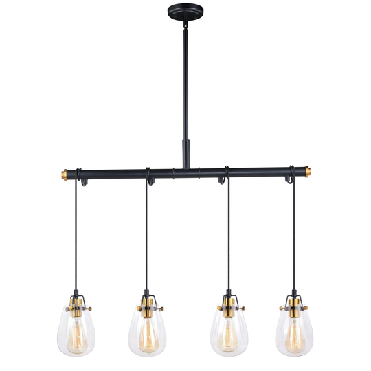 Kassidy Black Industrial Loft Island Pendant Chandelier Light with Edison Bulbs - 32.5-in W x 16-in H x 5-in D