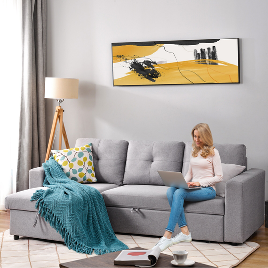 90-inch Reversible L-Shaped Sectional Storage Sofa Bed