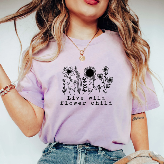 Comfort Colors Boho Shirt, Live Wild Flower Child Comfy Oversized Celestial Lover Aesthetic Shirt