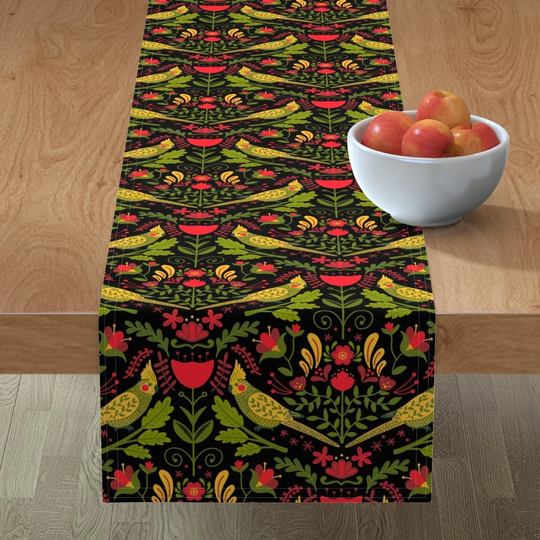Arts & Crafts Table Runner - Cockatiel Damask By 3Rittanylane Vintage Style Victorian Cotton Sateen Spoonflower