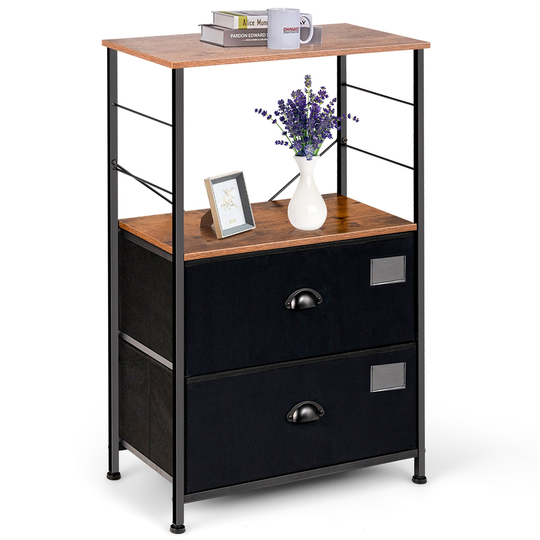 Gymax Freestanding Vertical Dresser Storage Shelf Cabinet w/ 2 Fabric - 22'' x 12'' x 34''
