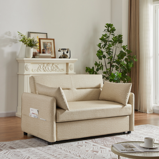 Loveseat Technical Leather Sofa Chair with Pull out Sofa Bed and Adjustable Backrest