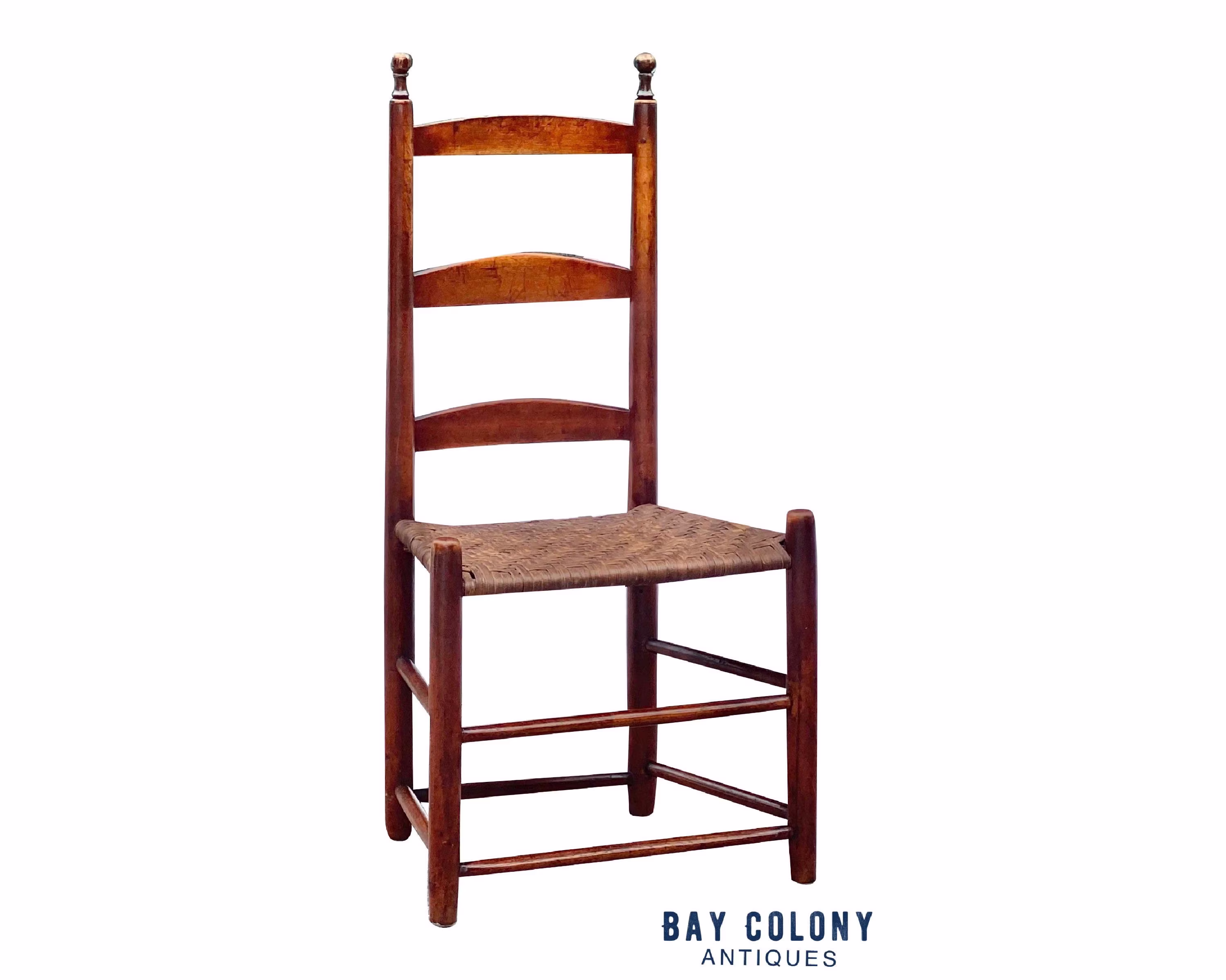 18Th Century Antique Queen Anne Country Primitive Ladder Back Chair With Splint Seat
