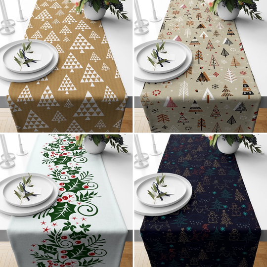 Christmas Tree Table Runner, Xmas Kitchen Linens, New Years Present, Home Decor, Winter Textile