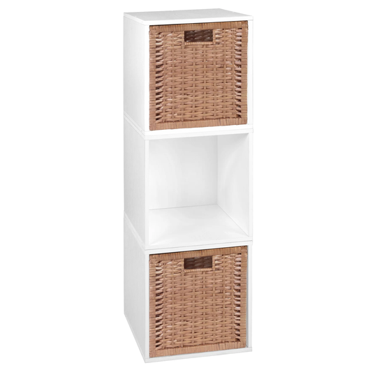 Noble Connect Storage Set - 3 Cubes and 2 Wicker Baskets- White Wood Grain/Natural