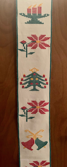 Hand Stitched Christmas Table Runner, Decor, Holiday Dining Cloth, 76" By 8.5", Read Details