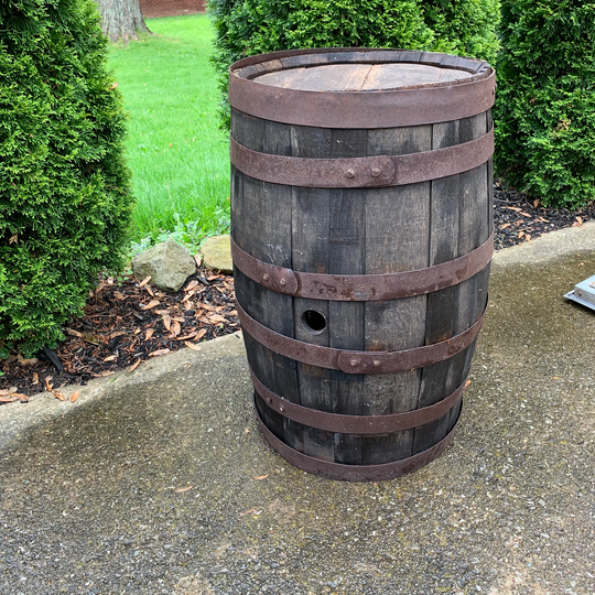 Vintage Wood Wine Whiskey Barrel, Table Wooden Keg, Side Table, Plant Stand, Industrial Decor