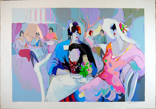 Pencil Hand Signed By Isaac Maimon, "Cafe Napolitan' 1990, Large Serigraph On Paper, 29 in X 41 In, Limited Edition Ap 32/50