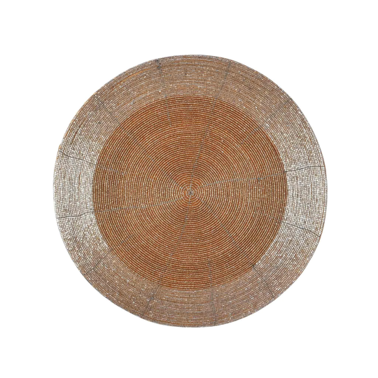 Gold Two-Tone Table Placemat - Champagne Round Tableware Embroidered Mat Glass Beads Gift Idea