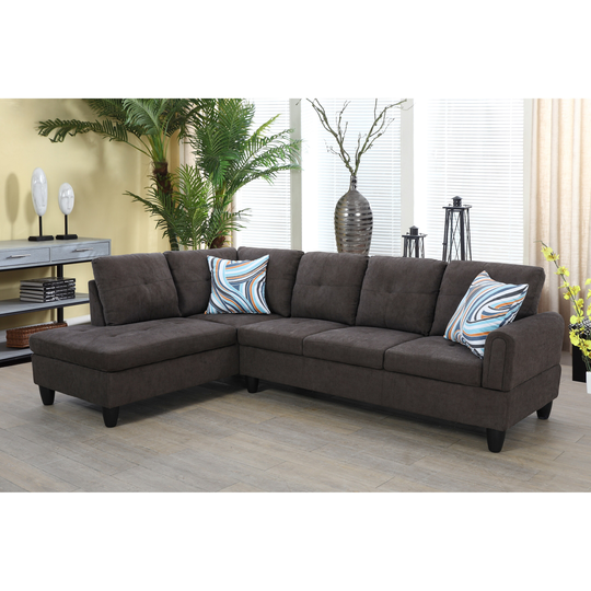 2-Pieces Sectional Sofa & Chaise,Dark Brown,Flannelette(09702A-2)