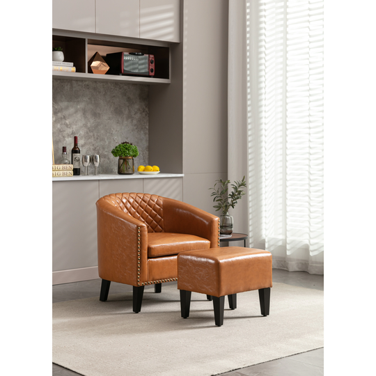Accent Chair with Ottoman, Modern Barrel Chair Upholstered Club Tub Round Arms Chair