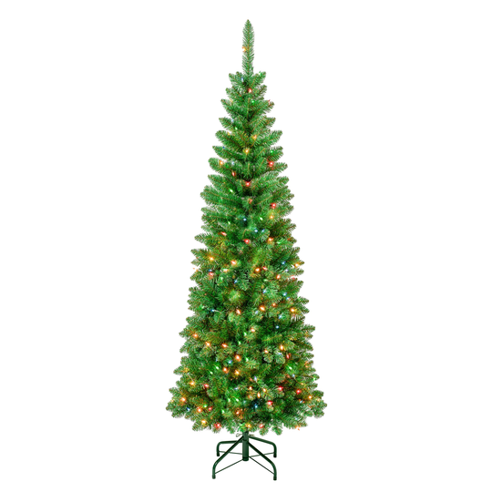 First Traditions™ 6 ft. Rowan Pencil Slim Tree with Multicolor Lights - 6 ft