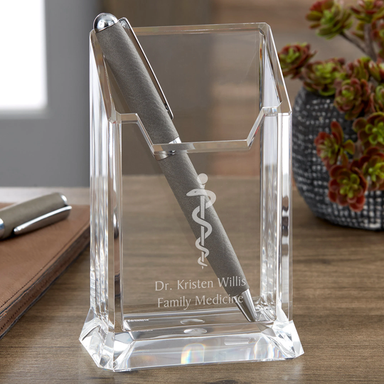 Rod Of Asclepius Doctor's Office Personalized Acrylic Pen & Pencil Holder, Supplies, Nurse Gifts, Desk Accessories