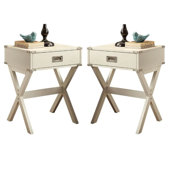 2-Piece Furniture 1-Drawer Wood End Table Set in White - 54 x 84