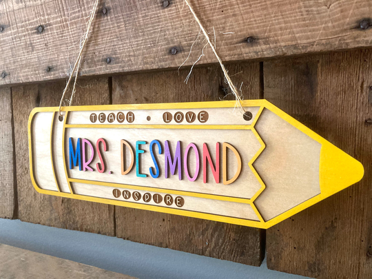 Teacher Pencil Door Hanger Appreciation Gift School Sign Personalized Teacher