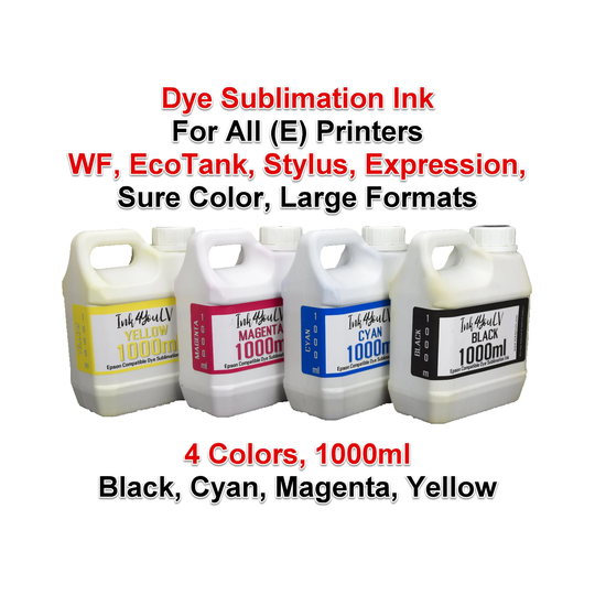 Dye Sublimation Ink 4 Colors 1000Ml, Bottles, For All | E Printers Wf, Ecotank, Artisan, Expression, Stylus, Sure Color, Large Formats
