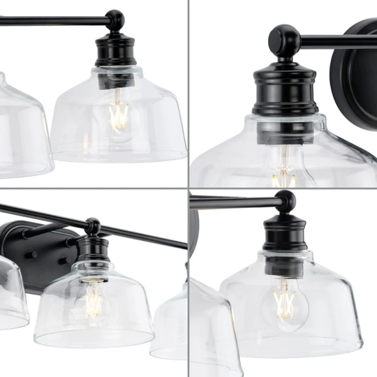 Singleton Collection 3-Light 26.5 in. Matte Black Vanity Light with Clear Glass Shades - Small