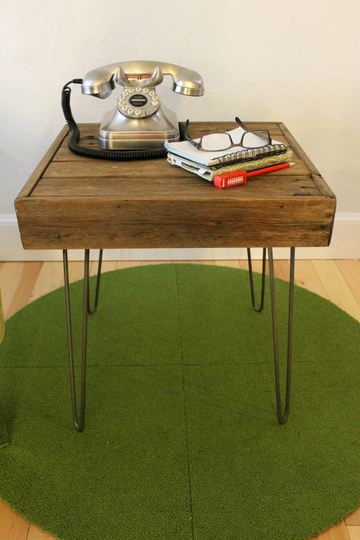 Reclaimed Wood Side Table On Hairpin Legs - "The Eva", Mid Century, Rustic, Modern, End