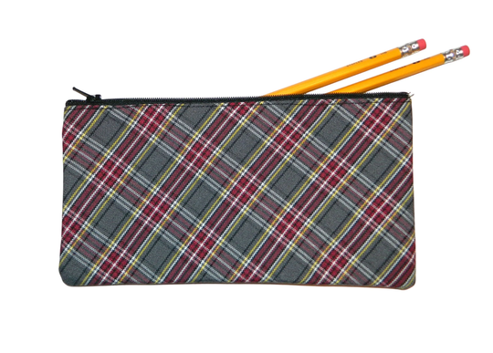 Burgundy, Gray & Yellow Plaid Pencil Case - 43, School Backpacks, Backpack, Lunch Box, Burgundy And
