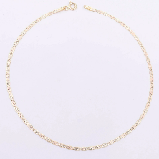2mm Tri-Color Textured Valentino Mariner Anklet Real 10K Gold 1.50G