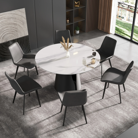53" Dining Table Round Marble Kitchen Table, Sintered Stone Panel Table