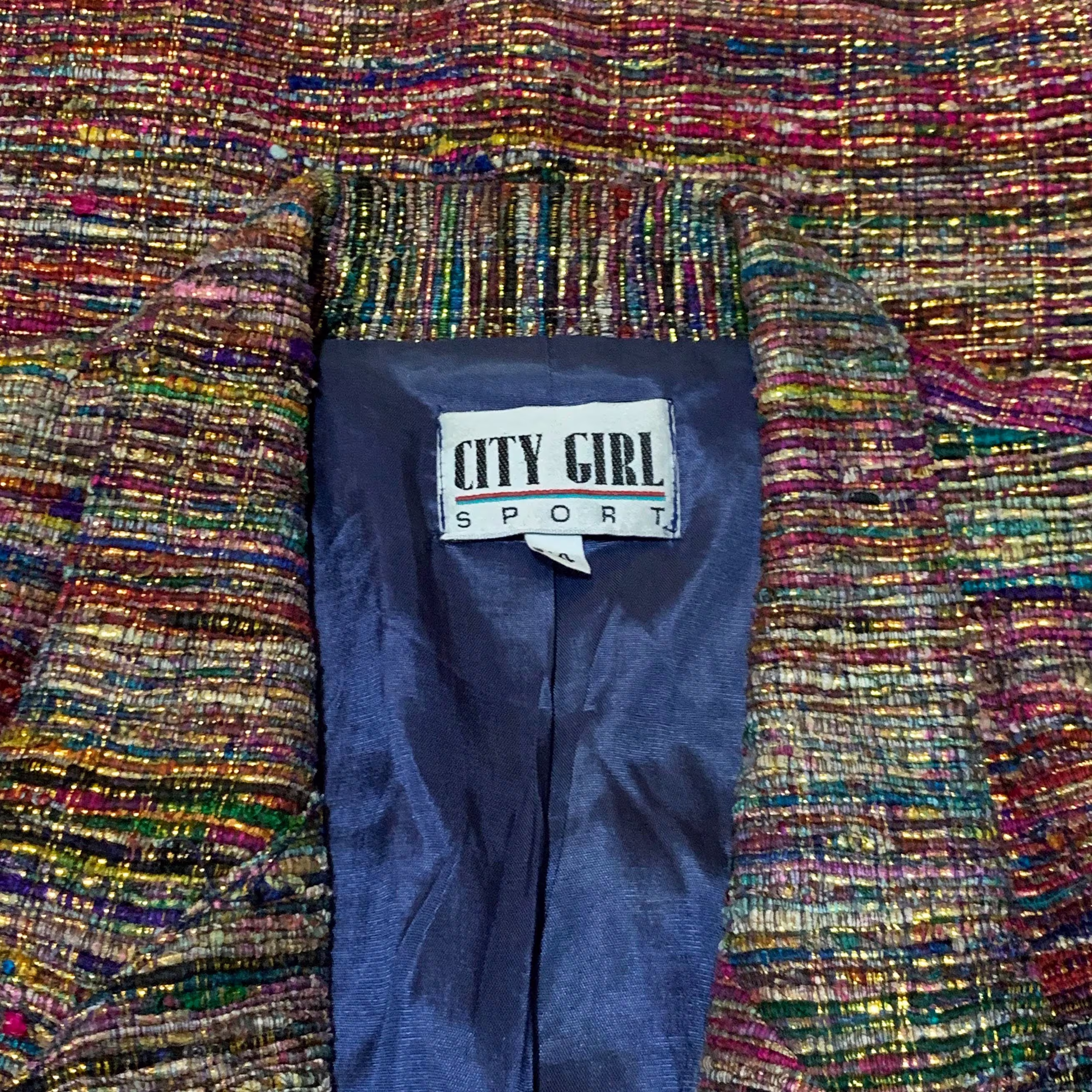 Funky Sparkly Blazer - Textured Colorful Sport Coat Psychedelic Vintage 1980S Crazy Unisex Rainbow Size Medium To Large