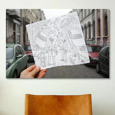 'Pencil Vs Camera 47 - Daft Punk' by Ben Heine Photographic Print on Wrapped Canvas