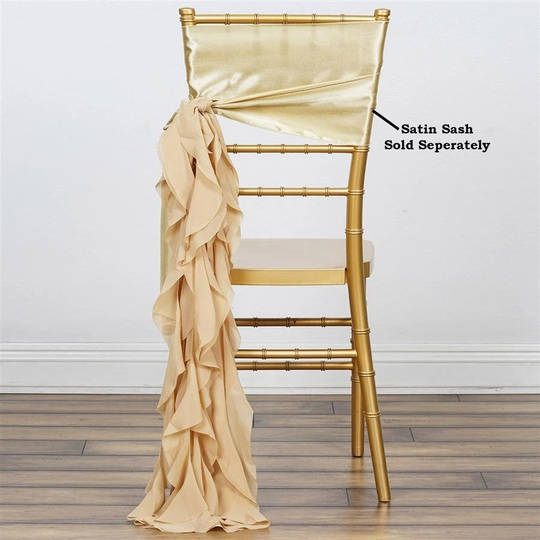 Champagne Curly Chiffon Chair Sash Bows Ties Wedding Decorations